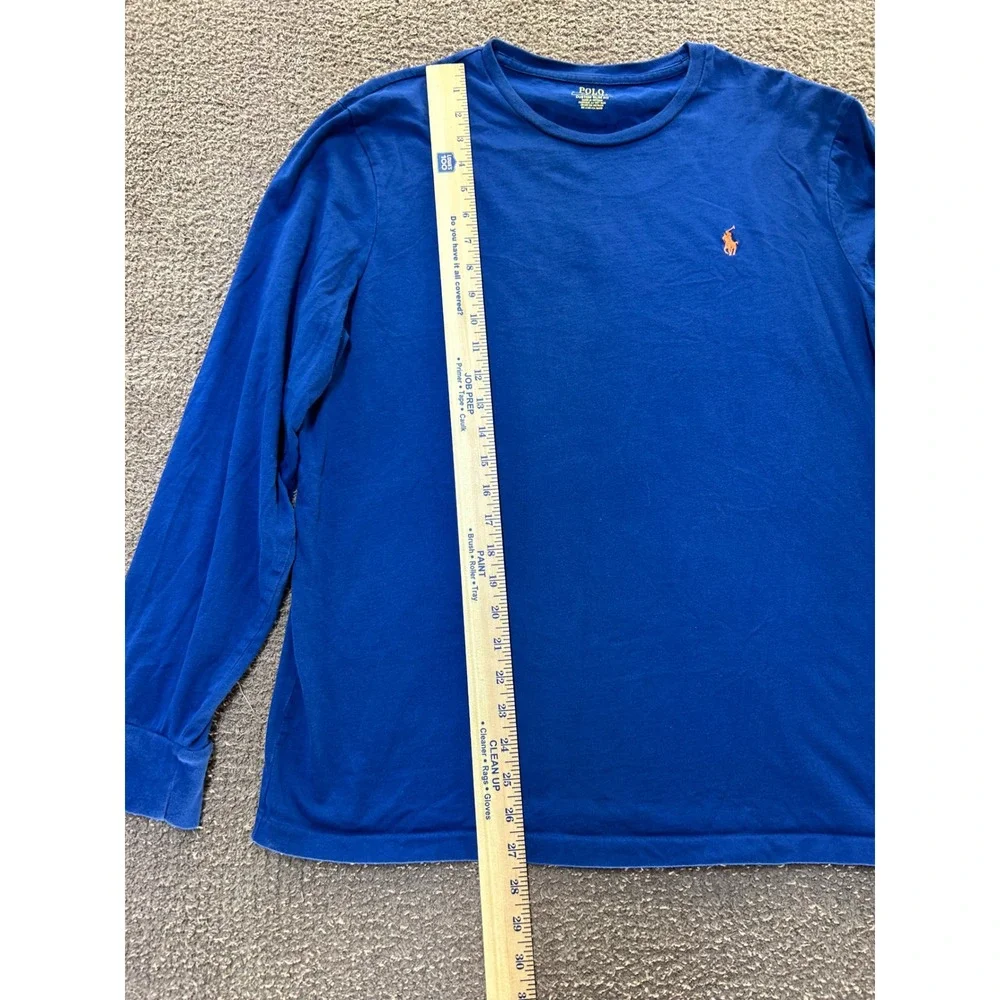 Polo Ralph Lauren Mens Custom Slim Fit Long Sleeve T-Shirt Blue Orange Pony L